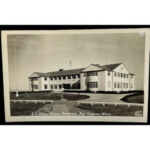 US Coast Guard Barracks RPPC Postcard Vintage Port Angeles WA 1930s